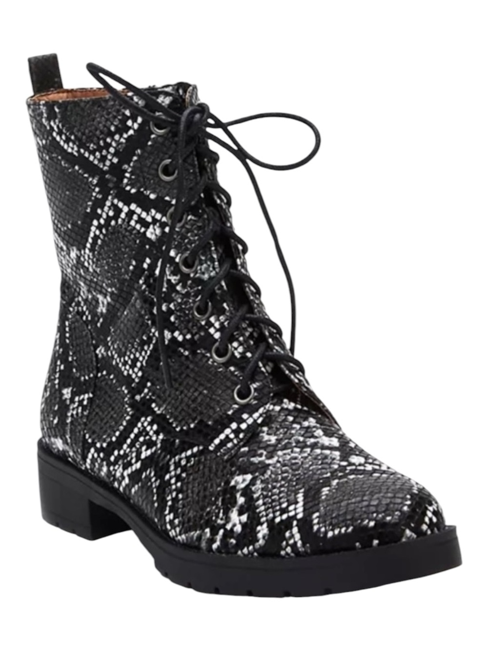 Coconuts by Matisse Combat Boots Black Finch Snake Print Size 8 New Without Box